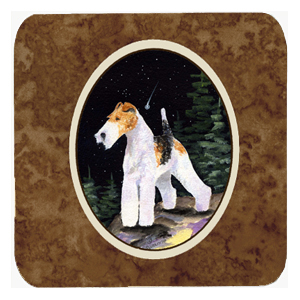 Starry Night Fox Terrier Foam Coasters, Set Of 4