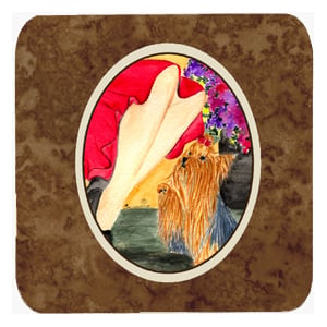 Lady With Her Yorkie Foam Coasters, Set Of 4