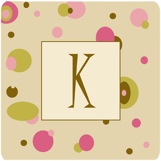 Monogram - Tan Dots Foam Coasters Initial Letter K- Set Of 4