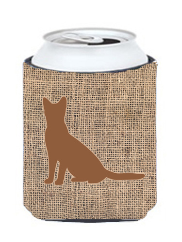 Cat Burlap And Brown Can Or Bottle Hugger