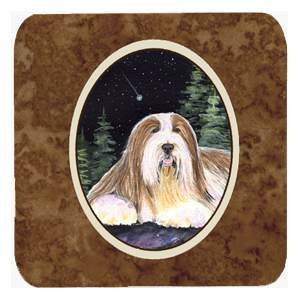 Starry Night Bearded Collie Foam Coasters, Set Of 4
