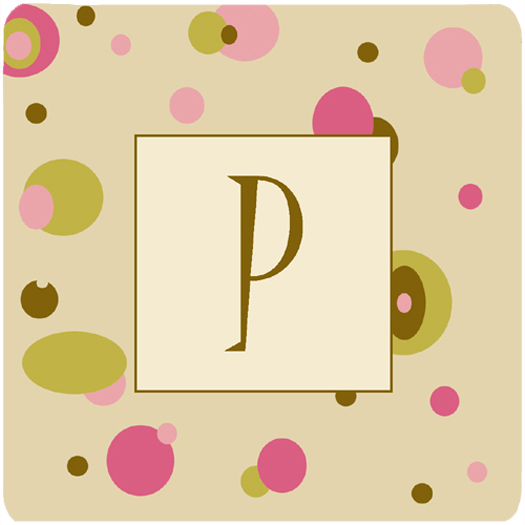 CJ1004-PFC Monogram - Tan Dots Foam Coasters Initial Letter P- Set Of 4