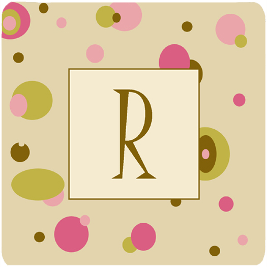 CJ1004-RFC Monogram - Tan Dots Foam Coasters Initial Letter R- Set Of 4