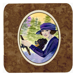 Lady Driving With Her Pomeranian Foam Coasters, Set Of 4