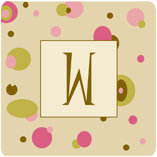 CJ1004-WFC Monogram - Tan Dots Foam Coasters Initial Letter W- Set Of 4