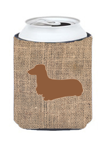 Dachshund Burlap And Brown Can Or Bottle  Hugger