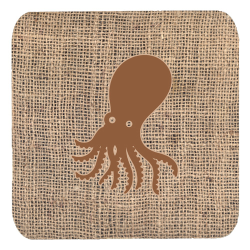 Octopus Burlap And Brown Foam Coasters, Set Of 4