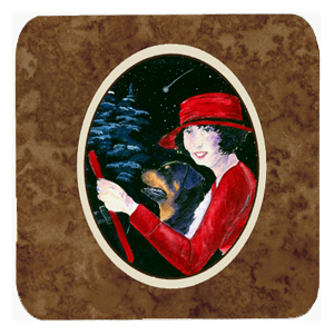 Lady Driving With Her Rottweiler Foam Coasters, Set Of 4