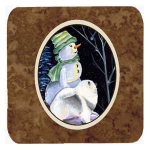 Snowman With Keeshond Foam Coasters- Set Of 4