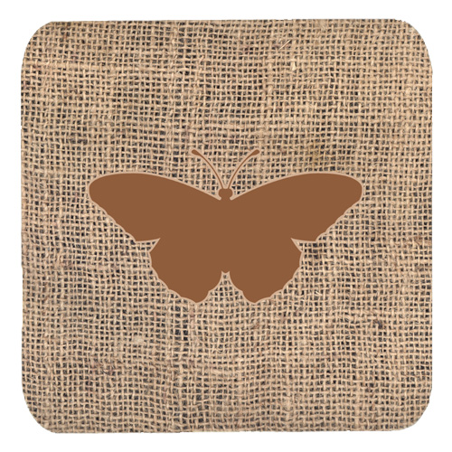 Picture of Carolines Treasures BB1050-BL-BN-FC Butterfly Burlap And Brown Foam Coasters- Set Of 4
