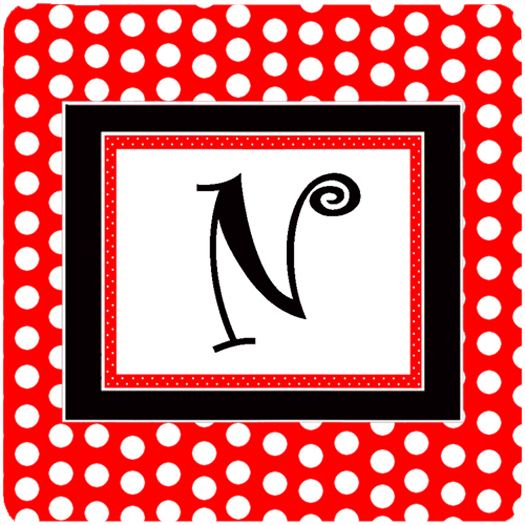 CJ1012-NFC Monogram - Red Black Polka Dots Foam Coasters Initial Letter N- Set Of 4