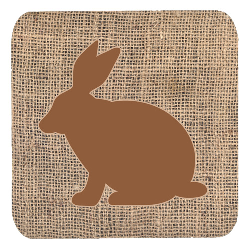 BB1002-BL-BN-FC Rabbit Burlap And Brown Foam Coasters- Set Of 4