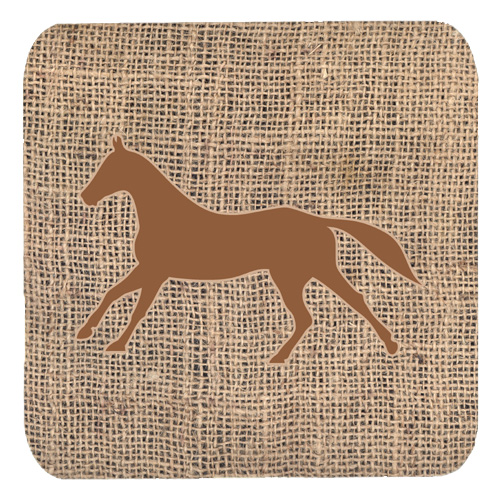 Horse Burlap And Brown Foam Coasters, Set Of 4
