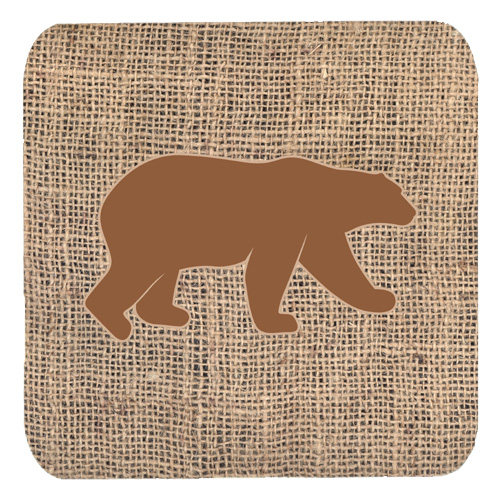 Bear Burlap And Brown Foam Coasters, Set Of 4