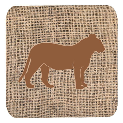 Tiger Burlap And Brown Foam Coasters, Set Of 4