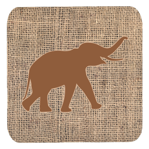 Elephant Burlap And Brown Foam Coasters, Set Of 4