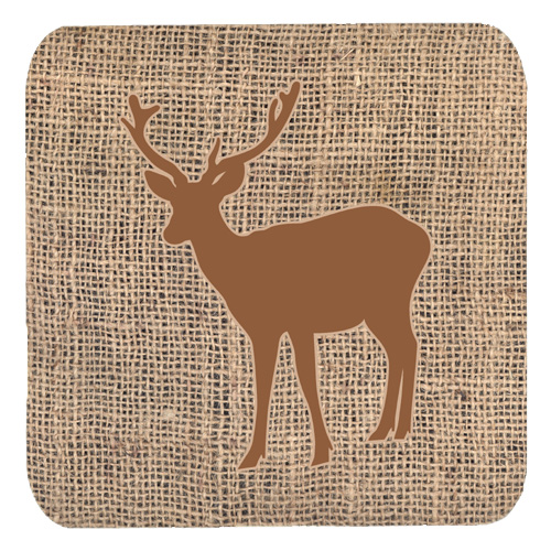 Deer Burlap And Brown Foam Coasters, Set Of 4