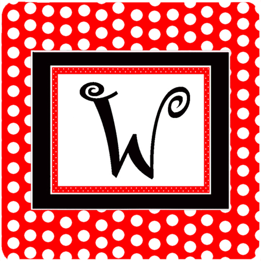 CJ1012-WFC Monogram - Red Black Polka Dots Foam Coasters Initial Letter W- Set Of 4