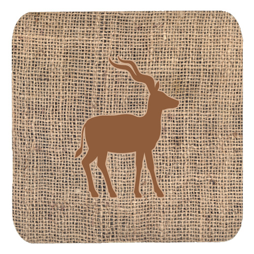 Deer Burlap And Brown Foam Coasters, Set Of 4