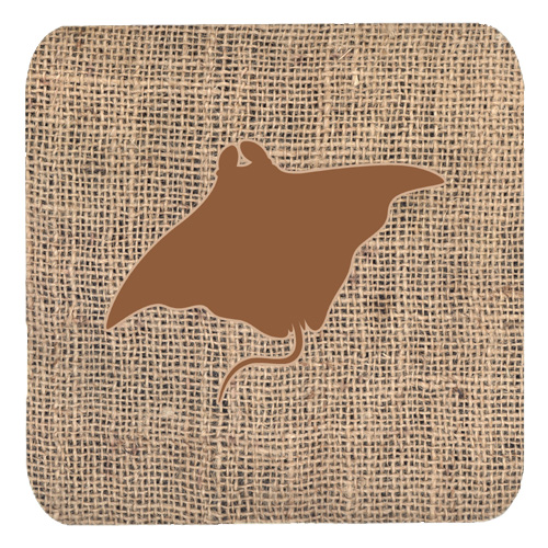 Manta Ray Burlap And Brown Foam Coasters, Set Of 4