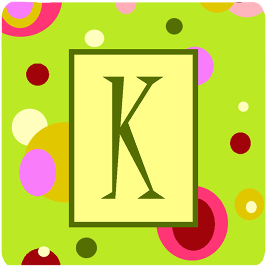 Monogram - Green Foam Coasters Initial Letter K- Set Of 4