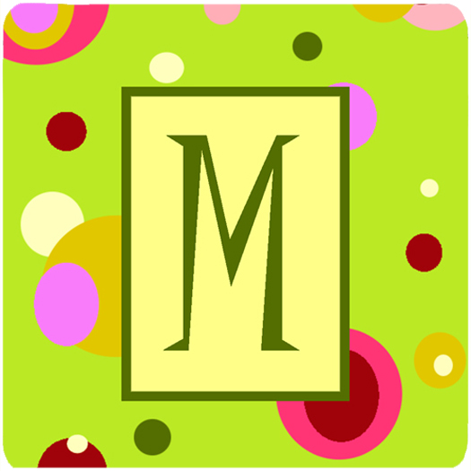Monogram - Green Foam Coasters Initial Letter M, Set Of 4