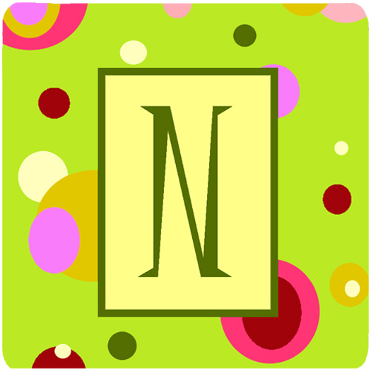 Monogram - Green Foam Coasters Initial Letter N- Set Of 4