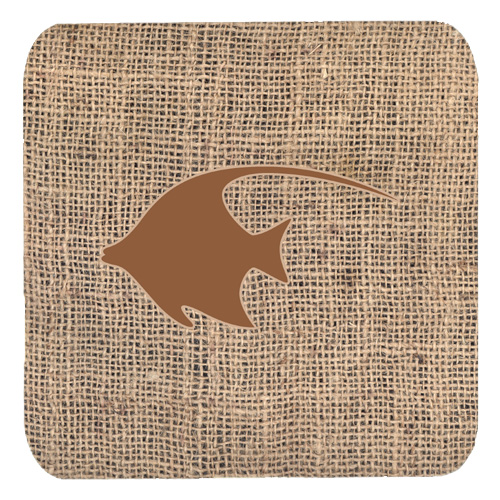 Fish - Angel Fish Burlap And Brown Foam Coasters, Set Of 4