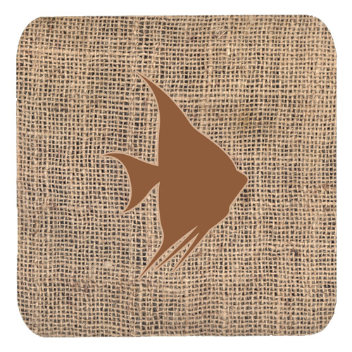 Fish - Angel Fish Burlap And Brown Foam Coasters, Set Of 4