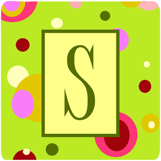 Monogram - Green Foam Coasters Initial Letter S, Set Of 4