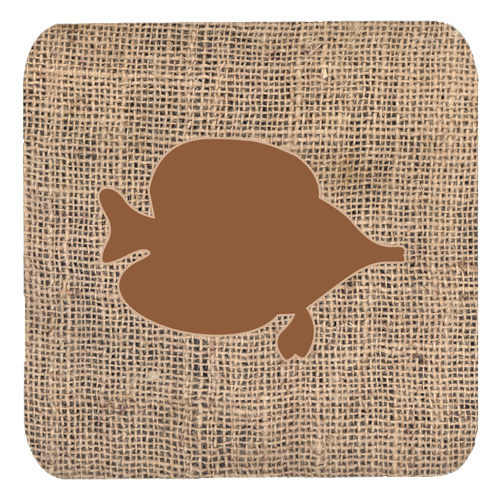 Fish - Tang Fish Burlap And Brown Foam Coasters, Set Of 4