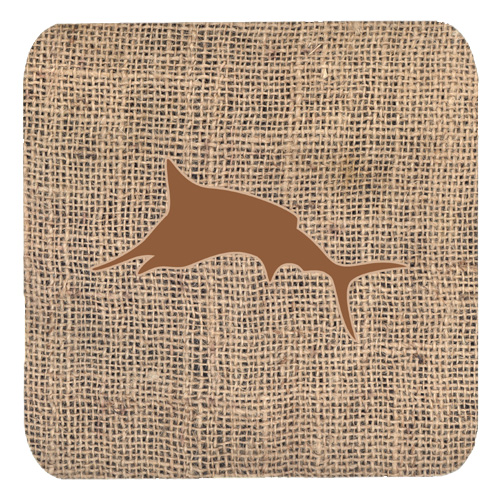 Fish - Marlin Burlap And Brown Foam Coasters, Set Of 4