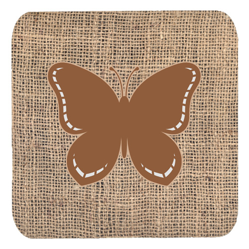 Butterfly Burlap And Brown Foam Coasters- Set Of 4