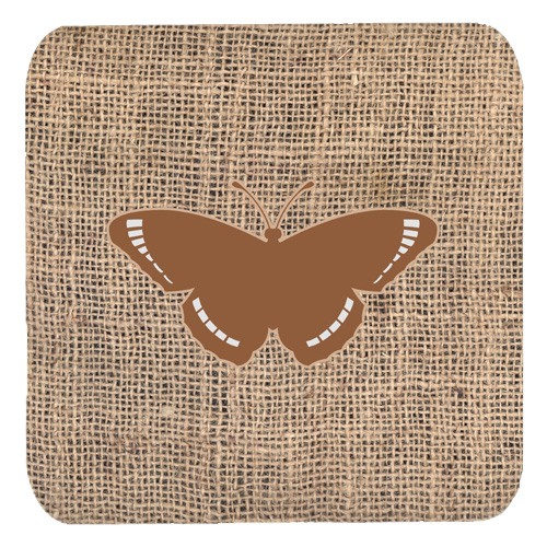 Butterfly Burlap and Brown Foam Coasters, Set - 4