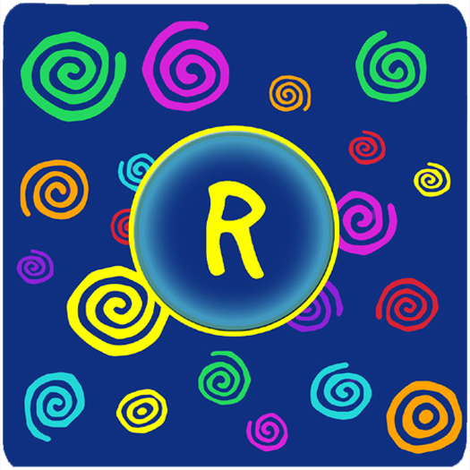 Monogram - Blue Swirls Foam Coasters Initial Letter R, Set - 4