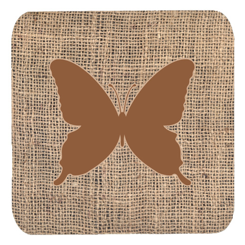 Butterfly Burlap and Brown Foam Coasters, Set - 4