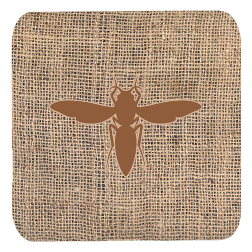Yellow Jacket Burlap and Brown Foam Coasters, Set - 4