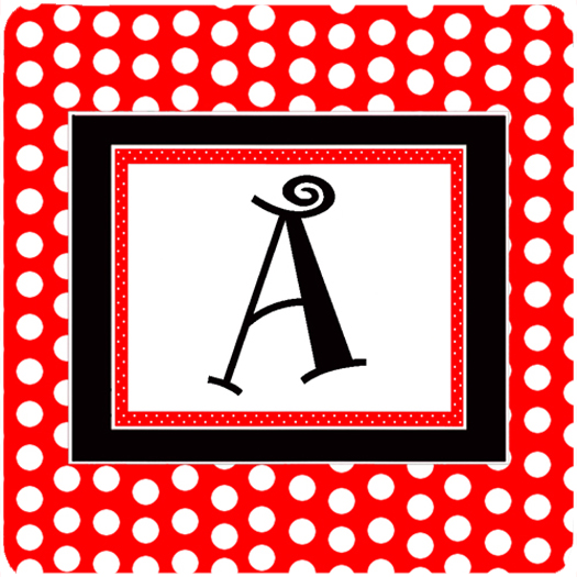 Monogram - Red Black Polka Dots Foam Coasters Initial Letter A, Set - 4