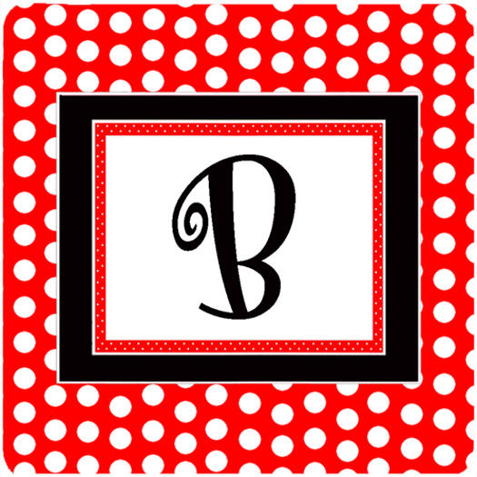 Monogram - Red Black Polka Dots Foam Coasters Initial Letter B, Set - 4