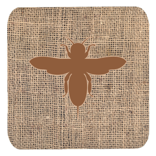 Bee Burlap and Brown Foam Coasters- Set - 4