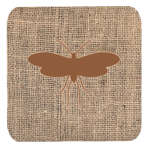 Moth Burlap and Brown Foam Coasters, Set - 4