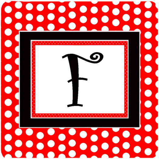 Monogram - Red Black Polka Dots Foam Coasters Initial Letter F, Set - 4