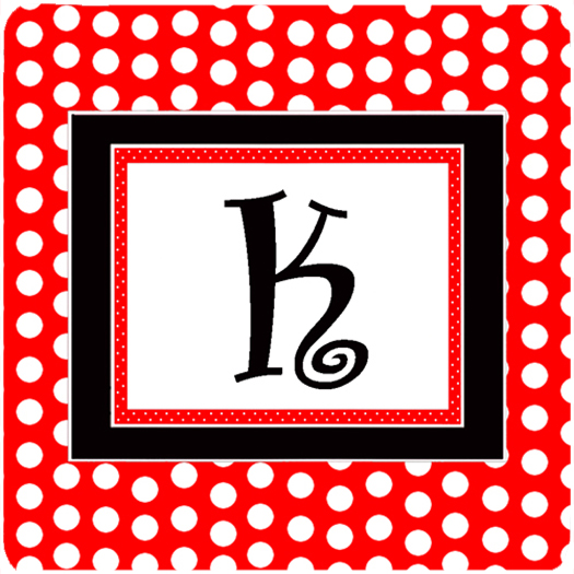 CJ1012-KFC Monogram - Red Black Polka Dots Foam Coasters Initial Letter K- Set - 4
