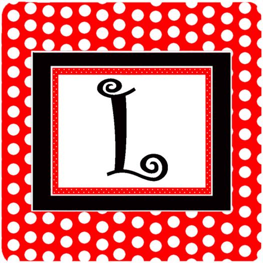 Monogram - Red Black Polka Dots Foam Coasters Initial Letter L, Set - 4