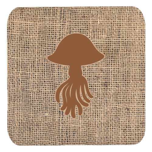 Jellyfish Burlap and Brown Foam Coasters, Set - 4