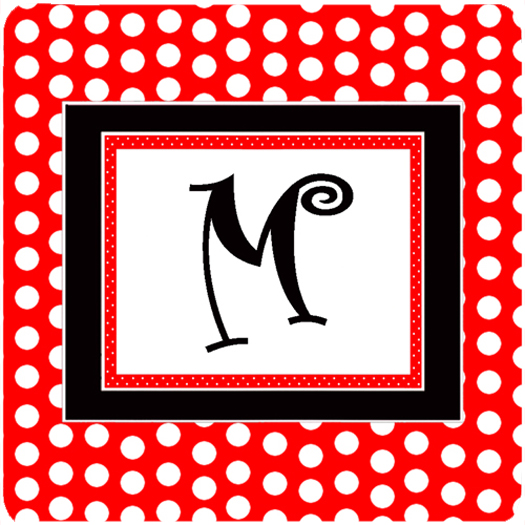 Monogram - Red Black Polka Dots Foam Coasters Initial Letter M, Set - 4