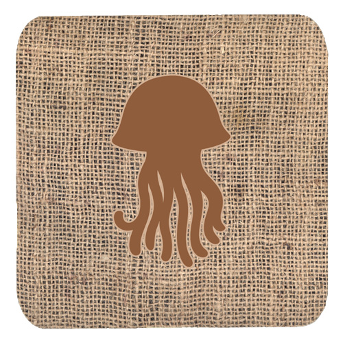 Jellyfish Burlap and Brown Foam Coasters, Set - 4