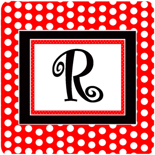 Monogram - Red Black Polka Dots Foam Coasters Initial Letter R, Set - 4