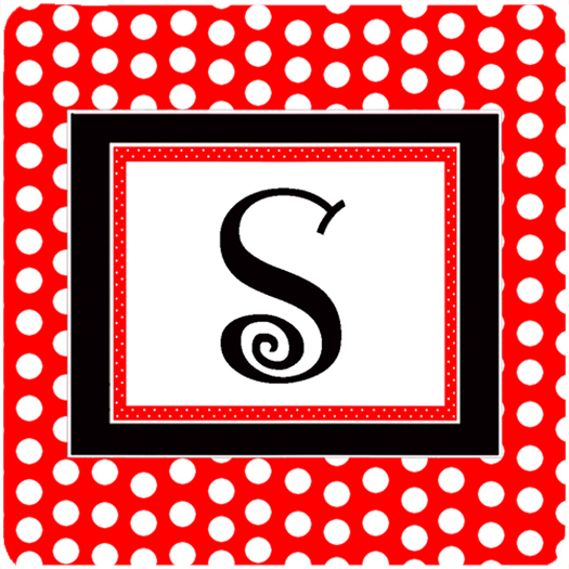 CJ1012-SFC Monogram - Red Black Polka Dots Foam Coasters Initial Letter S- Set - 4