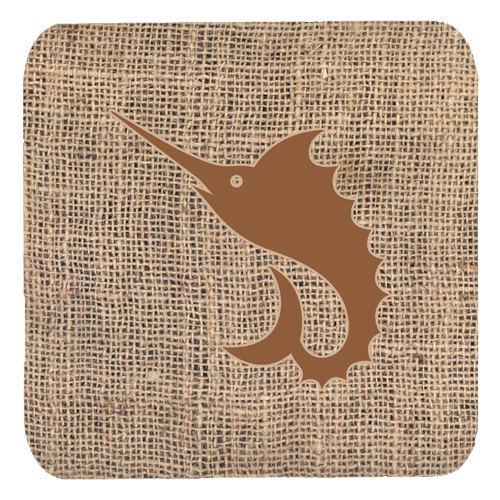Fish - Sword Fish Burlap and Brown Foam Coasters, Set - 4